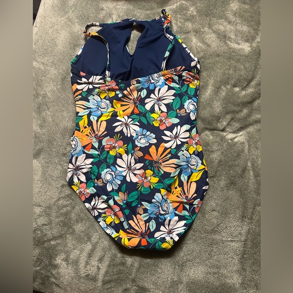 Ellen Tracy Navy Floral Halter One-Piece Swimwear - Picture 2 of 3